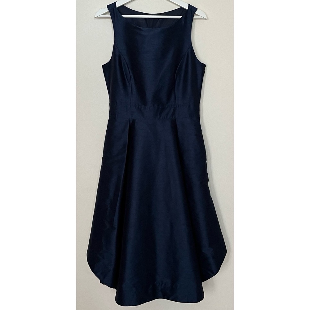 eShakti • M/10 • Faux Silk Sleeveless Boatneck Navy Blue Dress